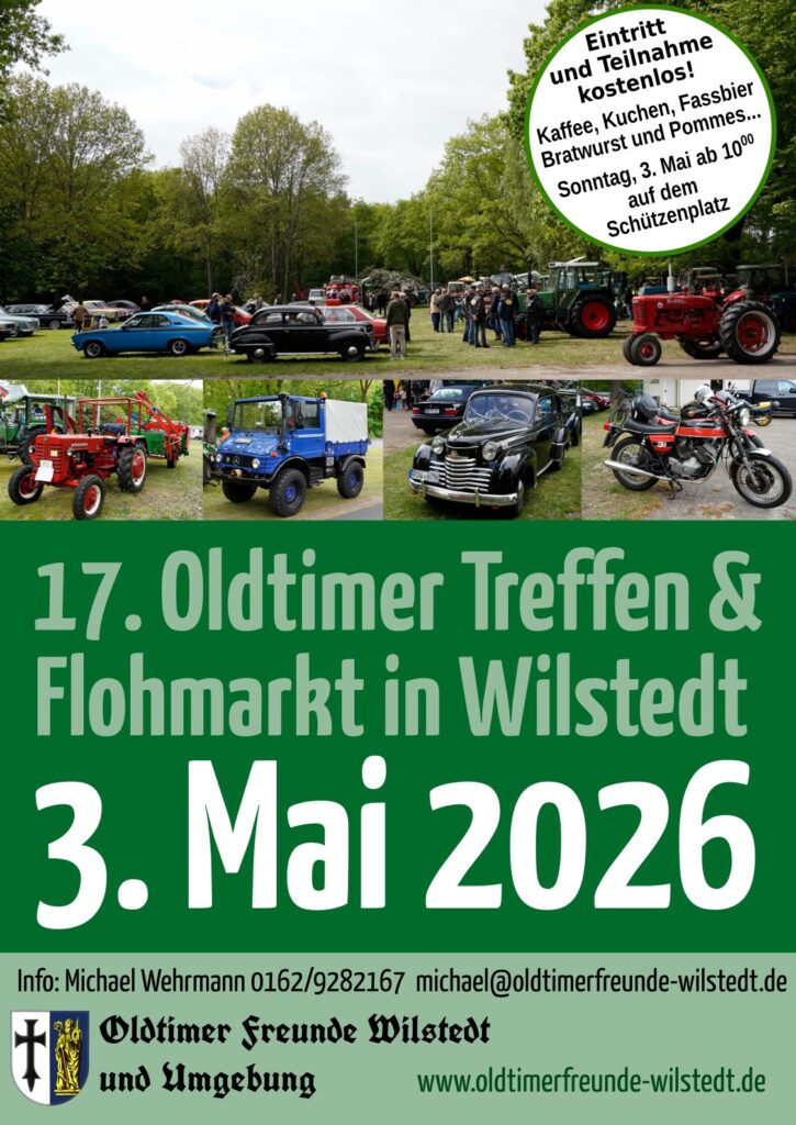 Plakat und Flyer für das 17 Oldtimer Treffen in Wilstedt am 3. Mai 2026